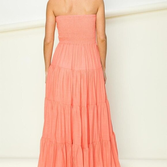 Strapless Bandeau Fuchsia Flowy Maxi Dress - Picture 3 of 5